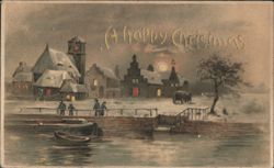 A Happy Christmas Snowy Village Winter Scene Postcard
