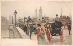 London Bridge with Horse-Drawn Cabs and Buses Postcard
