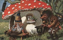 Gnome and Hedgehog at Mushroom House Postcard