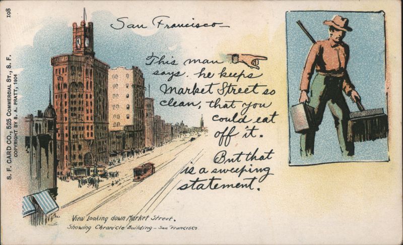 View looking down Market Street, Showing Chronicle Building San Francisco California