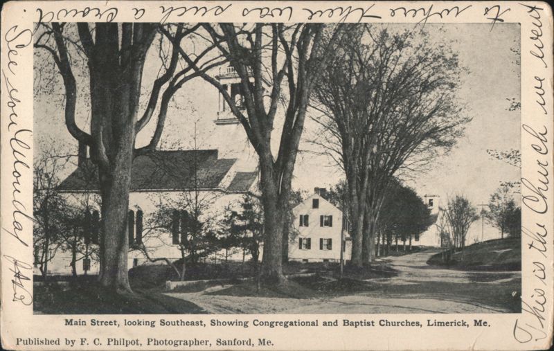 Main Street, Congregational and Baptist Churches Limerick Maine