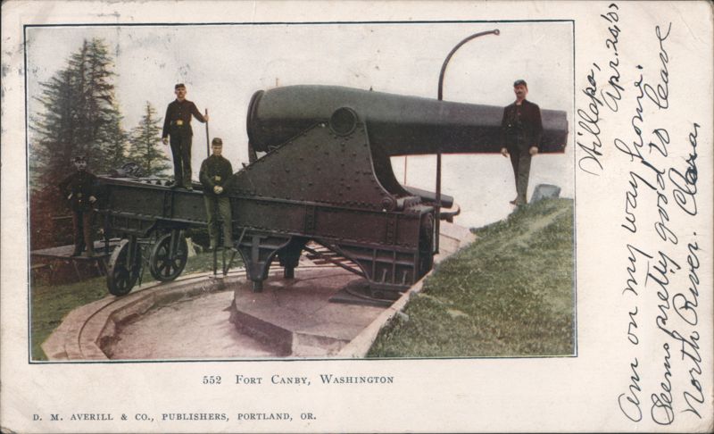 Soldiers with Large Disappearing Gun at Fort Canby