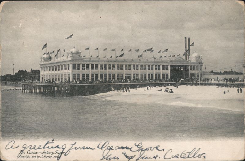 The Casino at Asbury Park with Flags and Beach Scene New Jersey