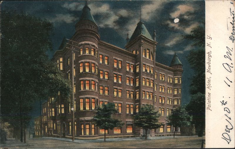 Palatine Hotel at Night with Full Moon Newburgh New York