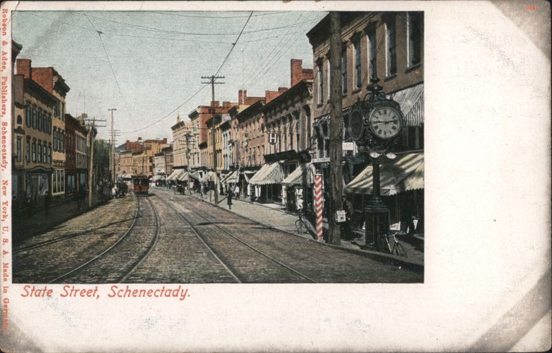 State Street with Trolley Tracks and Street Clock