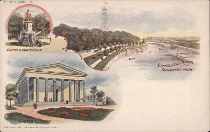 Lincoln Monument, Schuylkill River & Girard College Philadelphia Pennsylvania