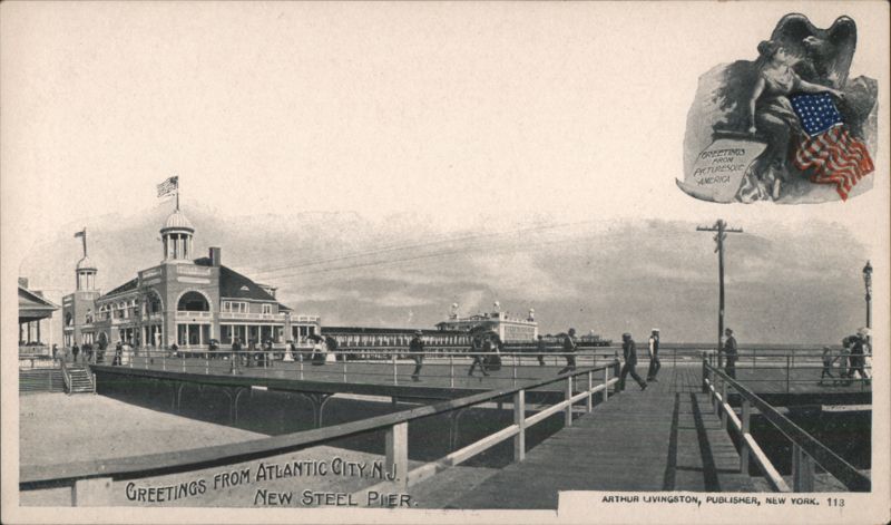 New Steel Pier and Boardwalk Scene Atlantic City New Jersey