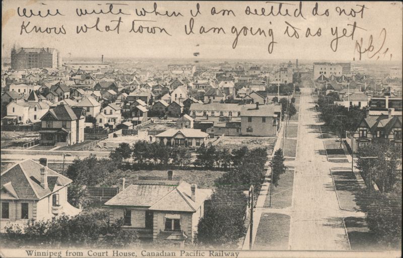 Winnipeg View from Court House, Canadian Pacific Railway MB Canada