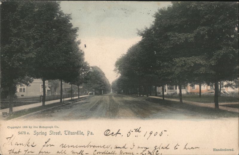 Tree-Lined Spring Street View Titusville Pennsylvania