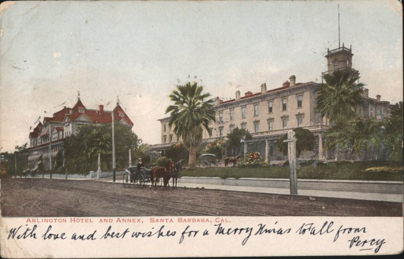 Arlington Hotel and Annex with Horse-Drawn Carriage Santa Barbara California