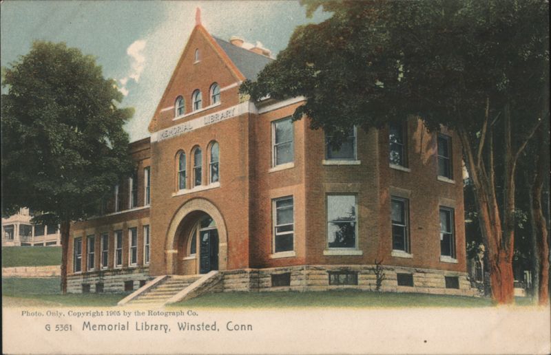Memorial Library Building with Arched Entrance Winsted Connecticut