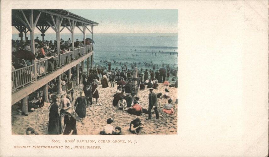 Ross' Pavilion and Crowded Beach Scene Ocean Grove New Jersey