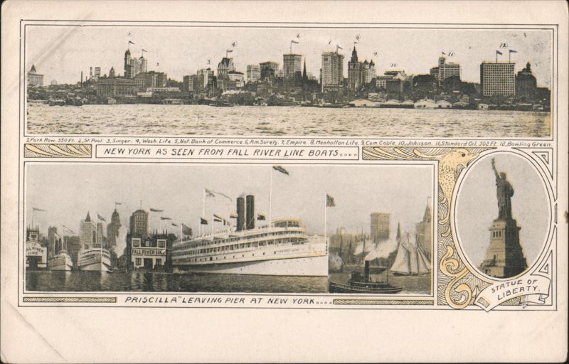 New York Skyline, Priscilla Steamship & Statue of Liberty