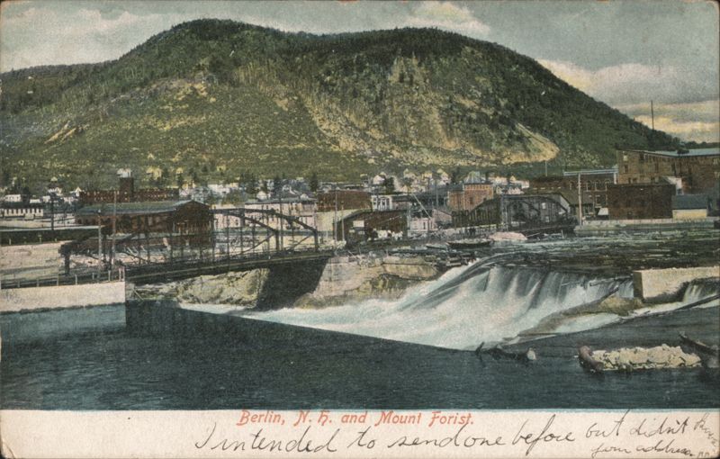 Berlin and Mount Forist with River and Bridge New Hampshire