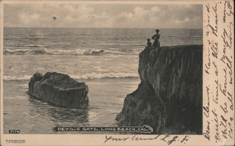 Devil's Gate Coastal View with Figures on Cliff Long Beach California
