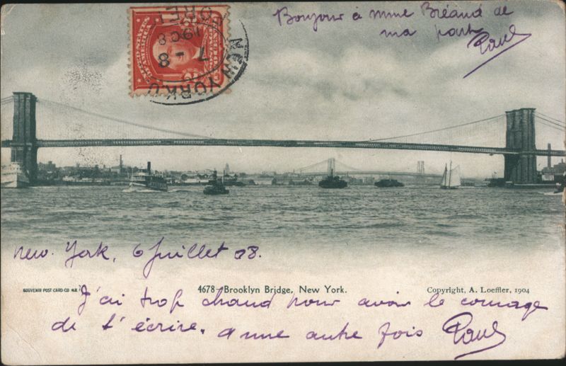 Brooklyn Bridge and East River with Harbor Traffic