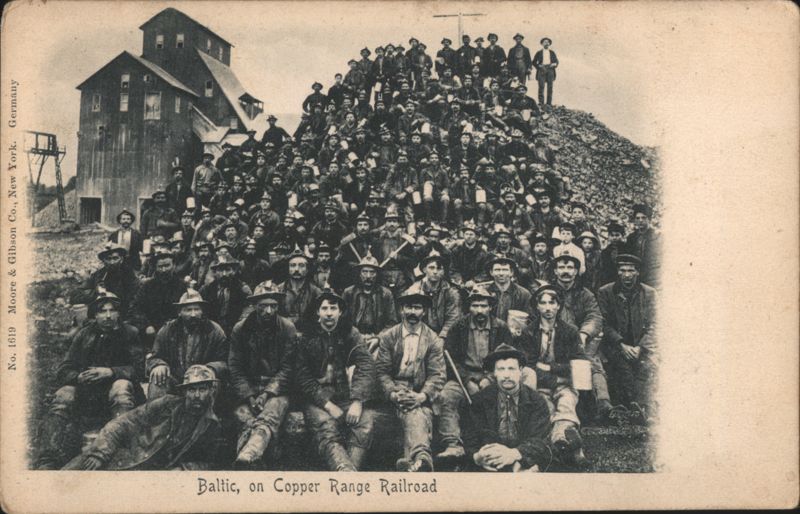 Copper Miners at Baltic on Copper Range Railroad Michigan