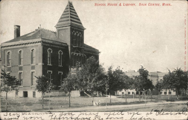 School House & Library with Striped Tower Sauk Centre Minnesota