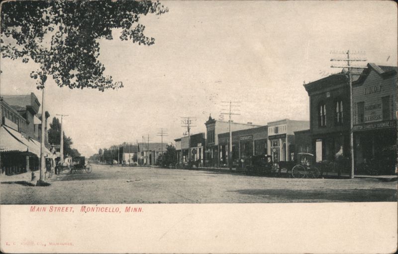 Main Street with Monticello State Bank & I.O.O.F. Building Minnesota
