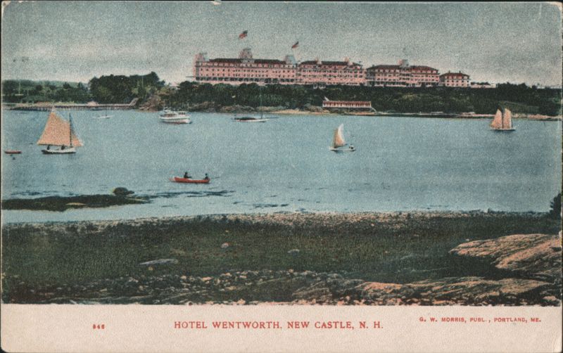 Hotel Wentworth and Harbor with Sailboats New Castle New Hampshire