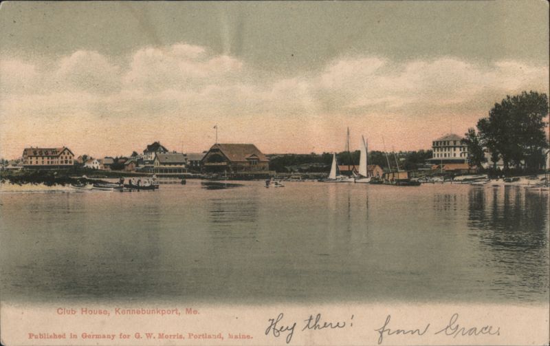 Club House and Waterfront Scene with Sailboats Kennebunkport Maine