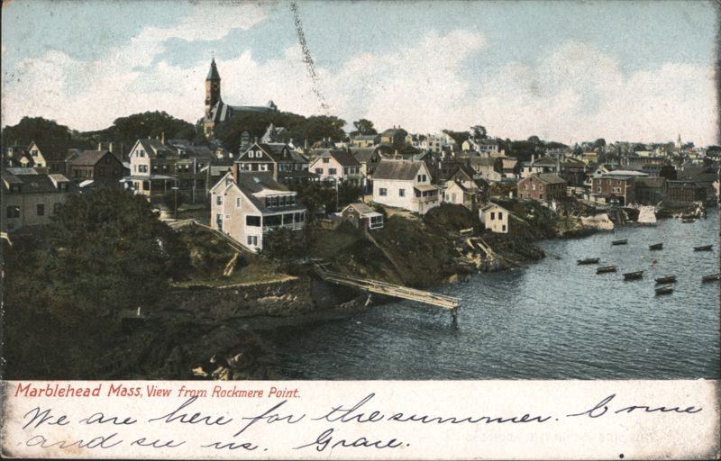 View from Rockmere Point with Harbor and Church Marblehead Massachusetts