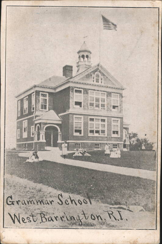 Grammar School Building with Cupola and Students West Barrington Rhode Island