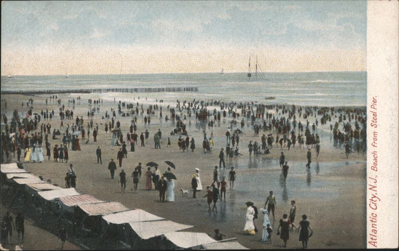 Crowded Beach Scene from Steel Pier Atlantic City New Jersey
