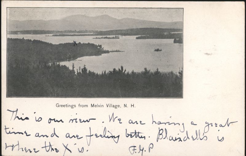 Melvin Village Landscape with Lake and Mountains