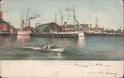 Navy Yard, Boston with Ships and Small Boat Postcard