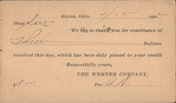 The Werner Company Remittance Receipt Postcard