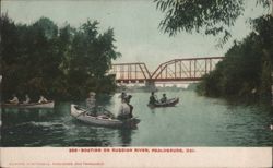 Boating on Russian River with Bridge Postcard