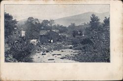Rural Stream and Buildings with Mountain Backdrop Postcard