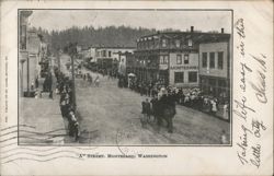 "A" Street Scene with Parade and Elephant Postcard