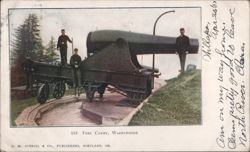 Soldiers with Large Disappearing Gun at Fort Canby Postcard