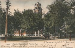 Muncie High School with Clock Tower Postcard
