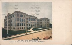 High School Building with Horse-Drawn Carriage Postcard