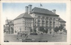 High School Building and Cannon Postcard
