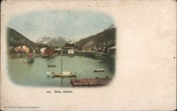 Harbor View with Snow-Capped Mountains Postcard