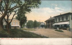 Main Street Scene with Striped Awnings Postcard