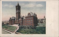 High School Building with Clock Tower Postcard