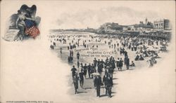 Scene on the Beach with Crowds and Boardwalk Postcard