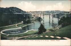 Looking from Wachusett Dam Tower showing R.R. Bridge Postcard