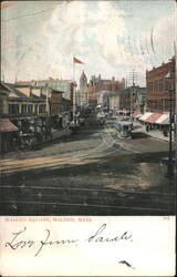 Malden Square with Trolleys and F.N. Joslin & Co. Postcard