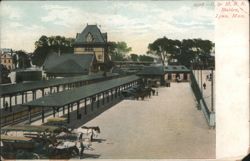 B. & M. R. R. Station with Horse-Drawn Carriages Postcard