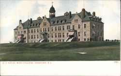 U.S. Naval War College Building with Striped Awnings Postcard