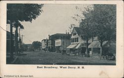 East Broadway Street Scene with Early Automobile Postcard