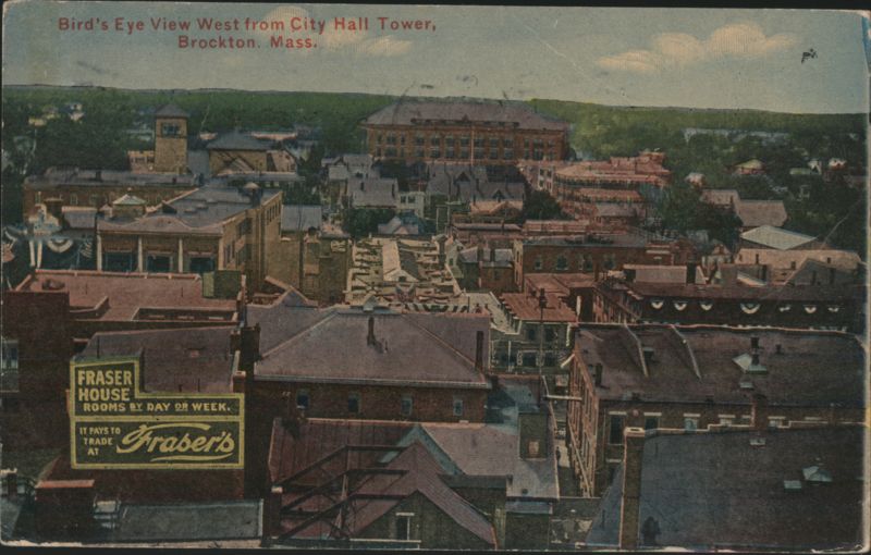 Bird's Eye View West from City Hall Tower, Brockton, MA Massachusetts