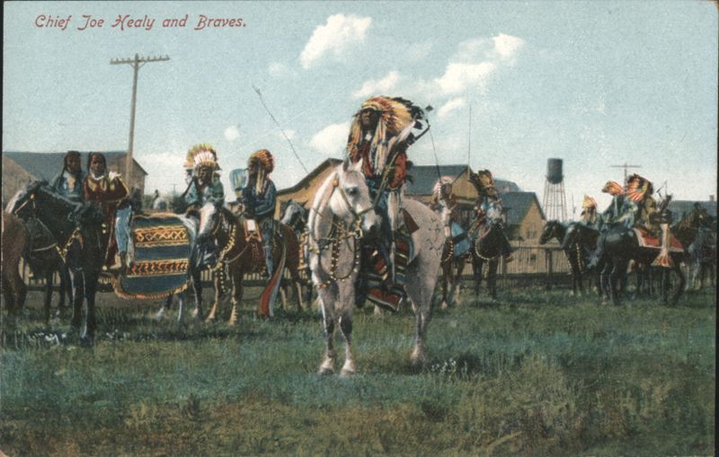 Chief Joe Healy Indigenous Braves Macleod AB 1907 Postcard Canada