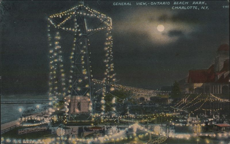 General View of Ontario Beach Park at Night Charlotte New York